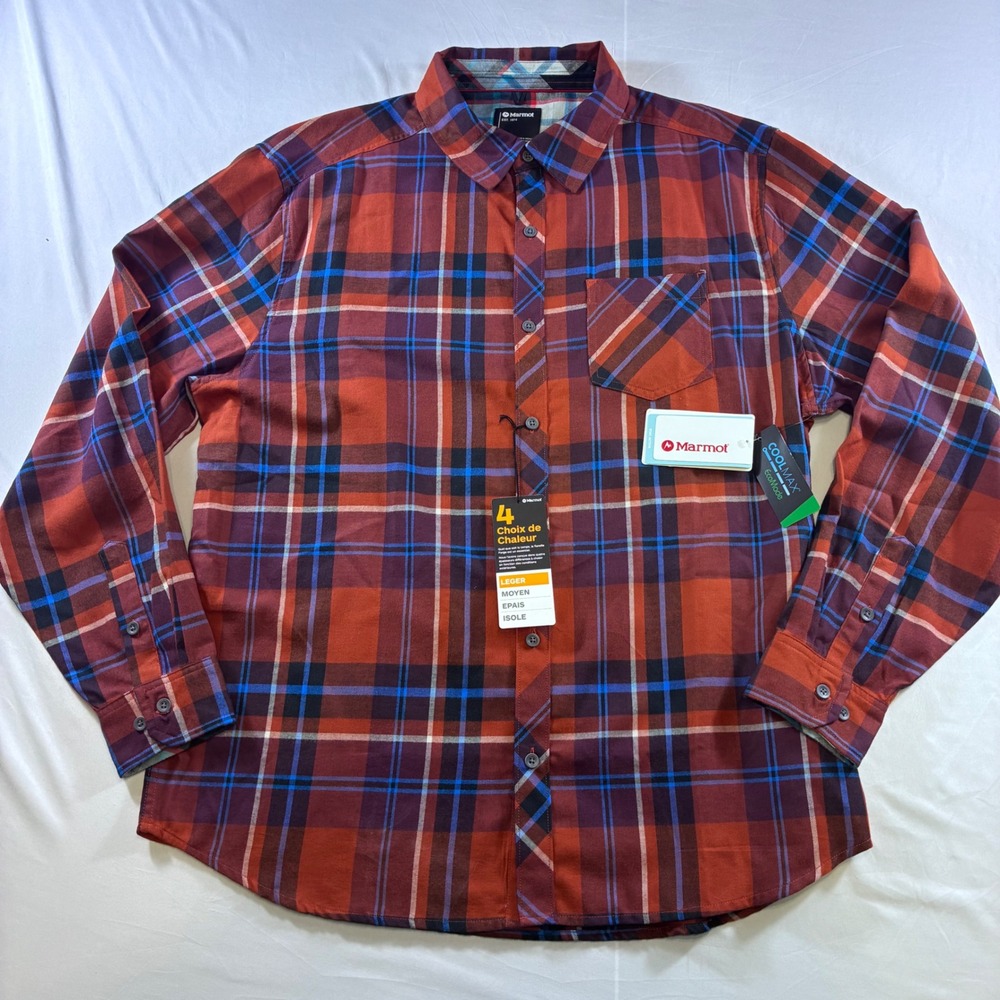 Marmot Anderson Lightweight Flannel Shirt Mens XXL Burgundy Plaid CoolMax New